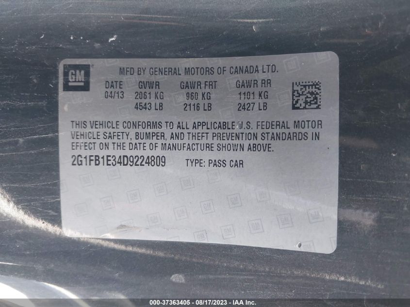 2013 CHEVROLET CAMARO LT - 2G1FB1E34D9224809