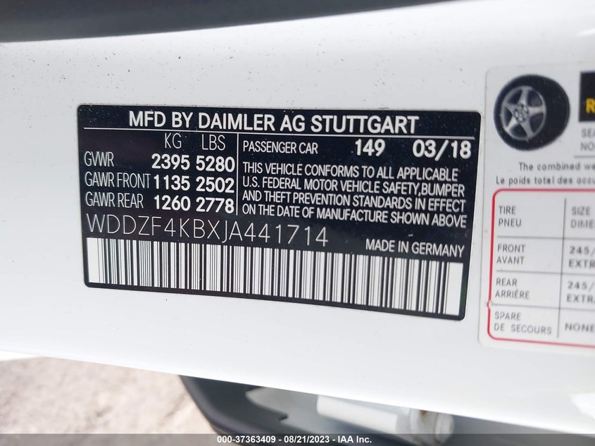 VIN WDDZF4KBXJA441714 2018 MERCEDES-BENZ E-CLASS E 300