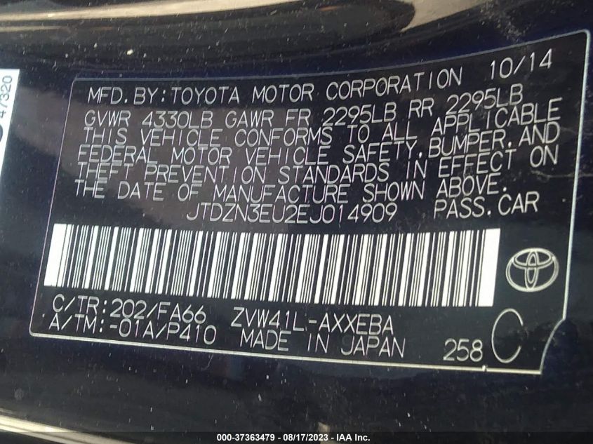 2014 TOYOTA PRIUS V TWO/THREE/FIVE - JTDZN3EU2EJ014909