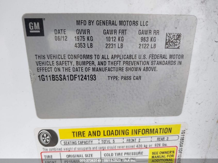 2013 CHEVROLET MALIBU LS - 1G11B5SA1DF124193