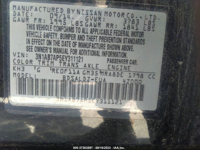 2014 NISSAN SENTRA S/SV/SR/SL - 3N1AB7AP5EY311121