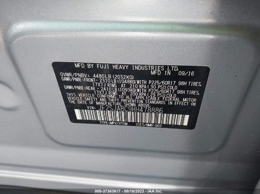 2017 SUBARU FORESTER - JF2SJABC9HH478886