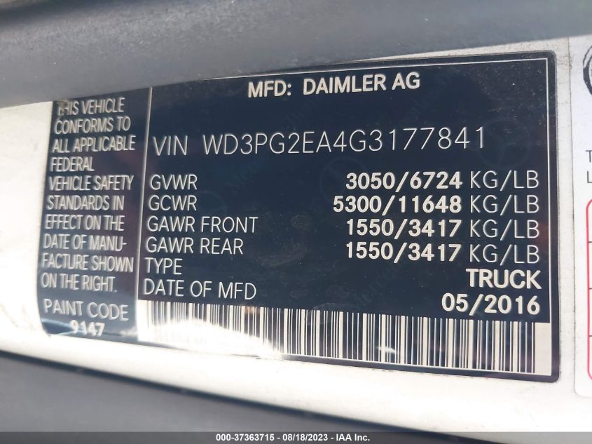 2016 MERCEDES-BENZ METRIS CARGO VAN WD3PG2EA4G3177841