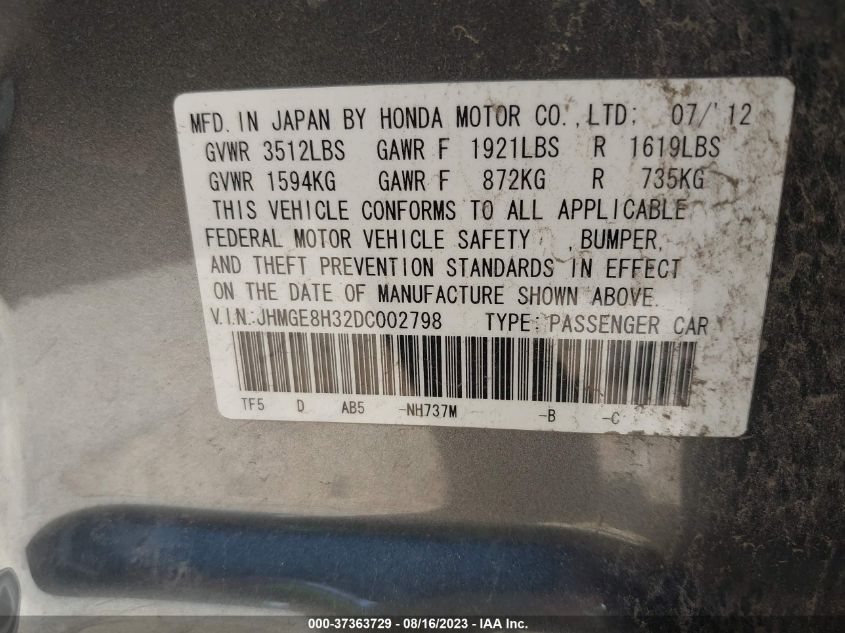 2013 HONDA FIT - JHMGE8H32DC002798