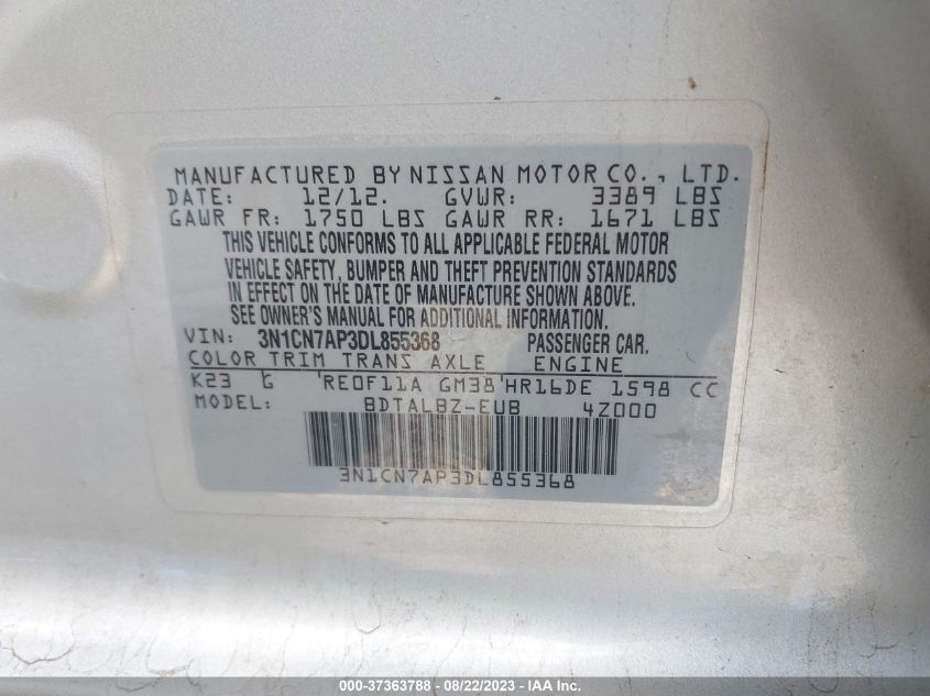 2013 NISSAN VERSA SV - 3N1CN7AP3DL855368