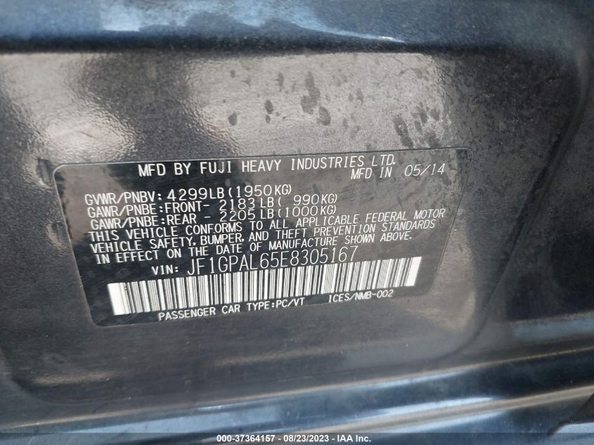 2014 SUBARU IMPREZA WAGON 2.0I SPORT PREMIUM - JF1GPAL65E8305167