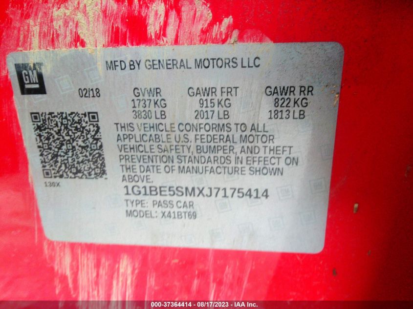 2018 CHEVROLET CRUZE LT - 1G1BE5SMXJ7175414