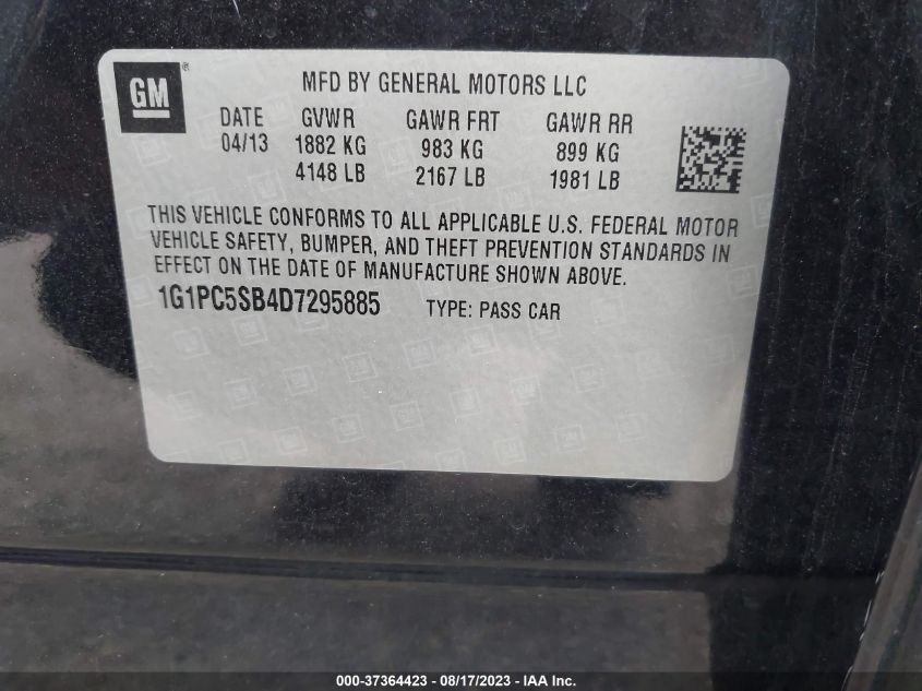 2013 CHEVROLET CRUZE 1LT - 1G1PC5SB4D7295885