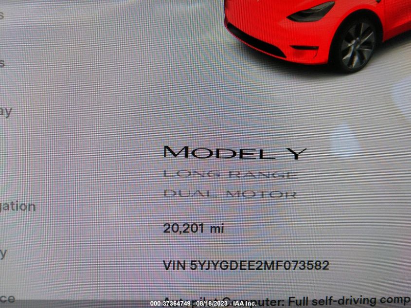 2021 TESLA MODEL Y - 5YJYGDEE2MF073582