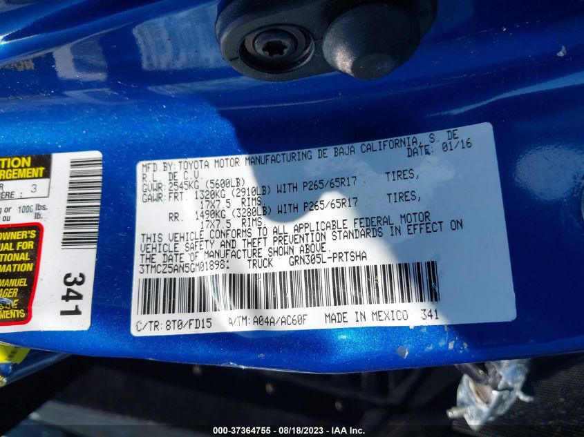 2016 TOYOTA TACOMA DBL CAB/SR/SR5/TRD SPT/OR - 3TMCZ5AN5GM018981
