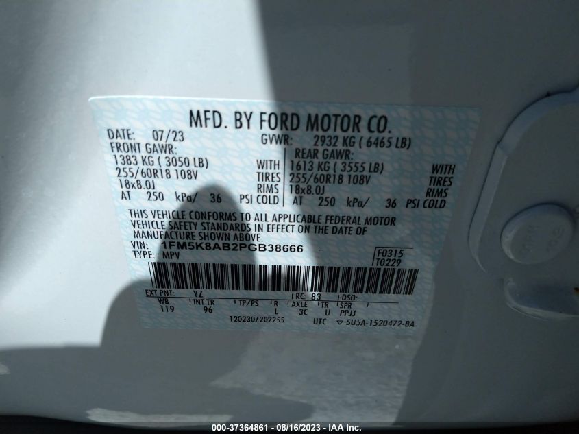 2023 FORD POLICE INTERCEPTOR 1FM5K8AB2PGB38666