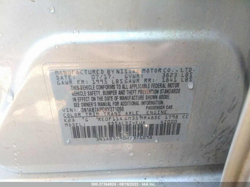 2017 NISSAN SENTRA SV - 3N1AB7AP0HY371098
