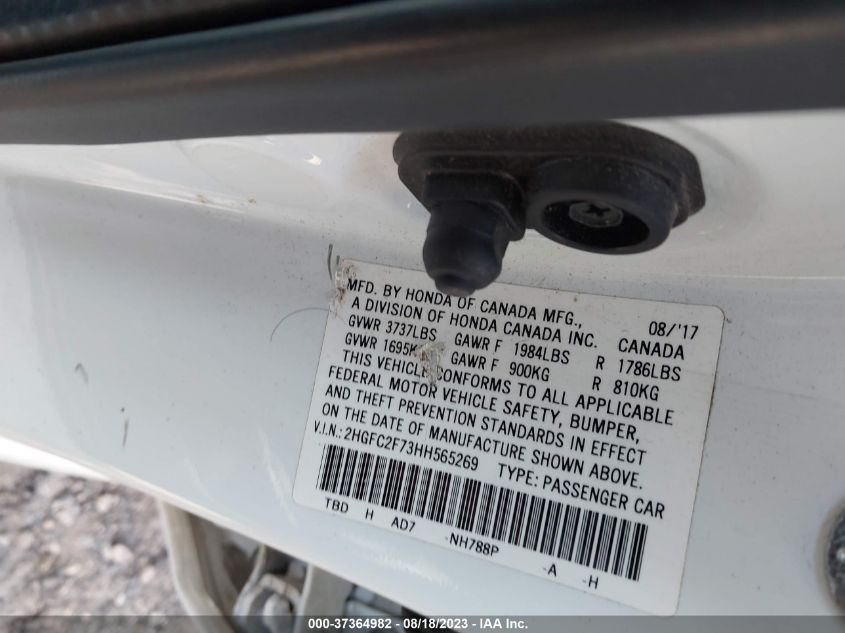 2017 HONDA CIVIC SEDAN EX - 2HGFC2F73HH565269
