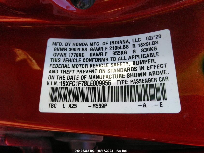 2020 HONDA CIVIC SEDAN EX-L 19XFC1F78LE009956