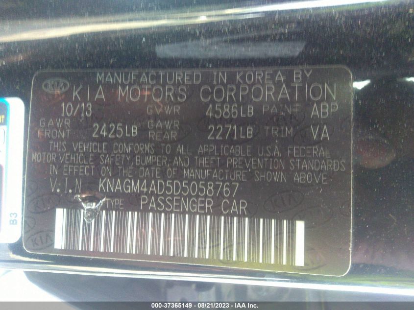 2013 KIA OPTIMA HYBRID LX - KNAGM4AD5D5058767