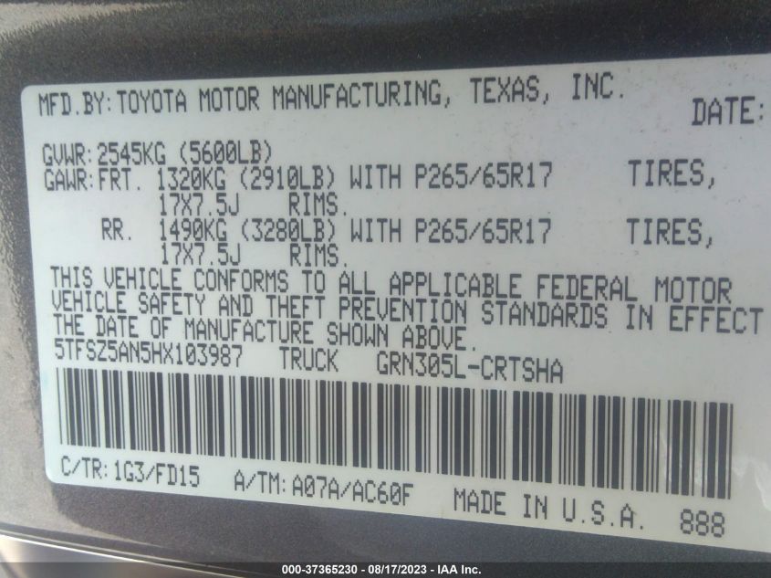 2017 TOYOTA TACOMA SR5/TRD SPORT - 5TFSZ5AN5HX103987