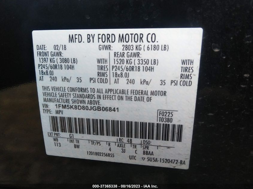 2018 FORD EXPLORER XLT - 1FM5K8D80JGB06841