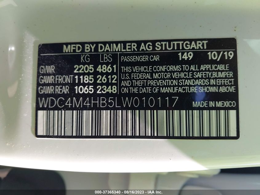 2020 MERCEDES-BENZ GLB GLB 250 WDC4M4HB5LW010117