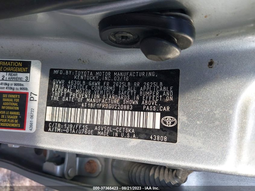 2016 TOYOTA CAMRY XLE/SE/LE/XSE - 4T1BF1FK3GU220883