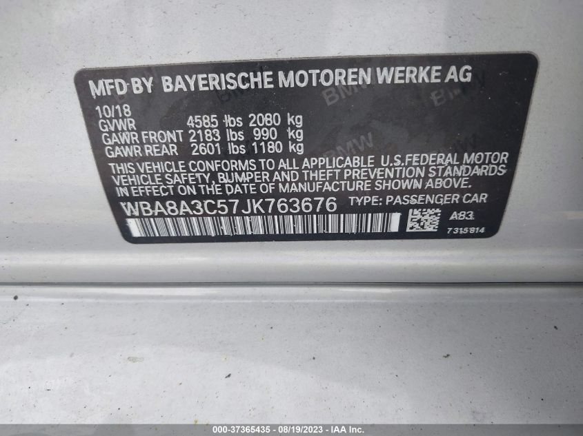 2018 BMW 3 SERIES 320I XDRIVE - WBA8A3C57JK763676