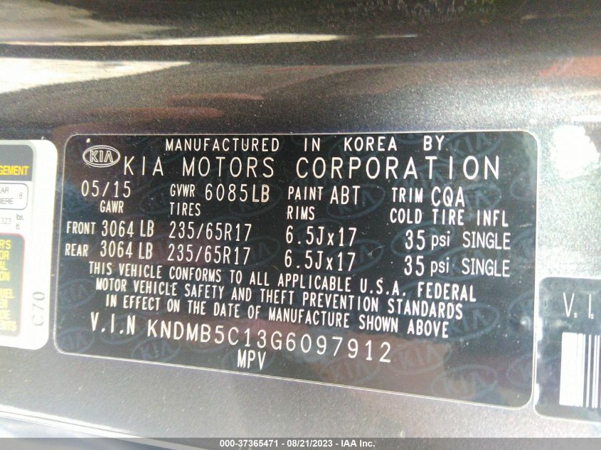 2016 KIA SEDONA LX - KNDMB5C13G6097912