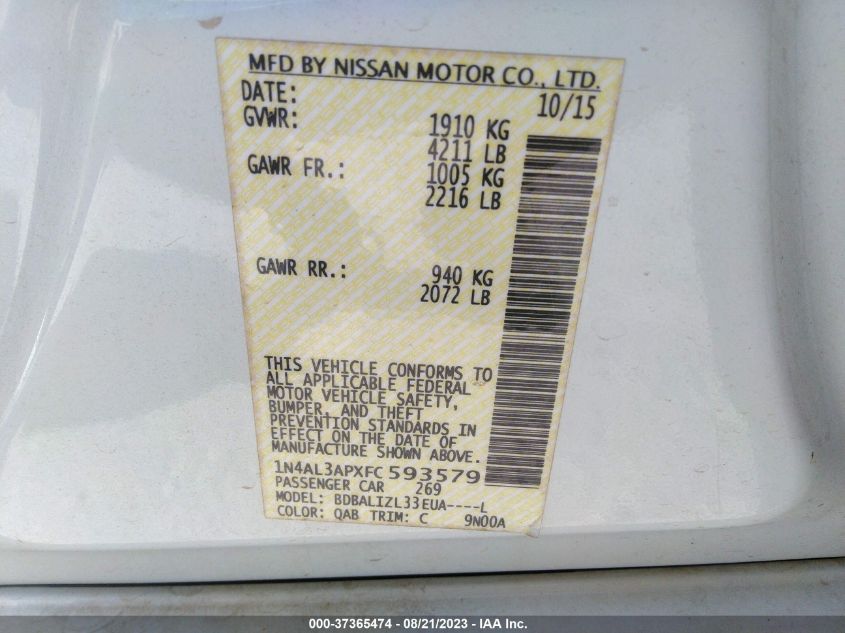 2015 NISSAN ALTIMA 2.5 SV - 1N4AL3APXFC593579