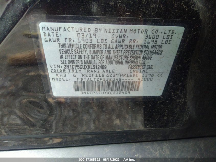 2019 NISSAN KICKS S/SR/SV - 3N1CP5CUXKL512409