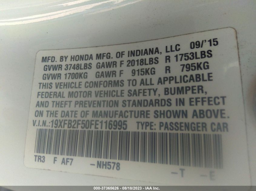 2015 HONDA CIVIC SEDAN LX - 19XFB2F50FE116995