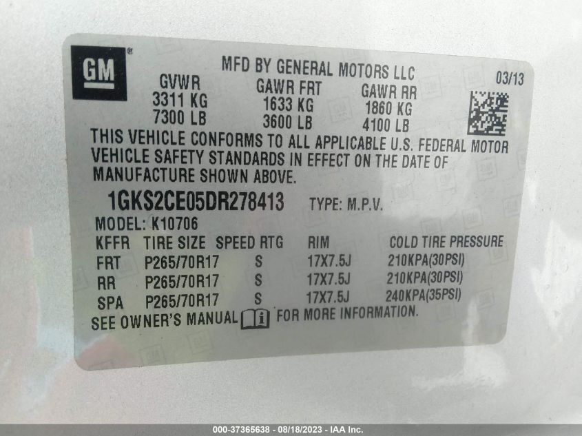 2013 GMC YUKON SLT - 1GKS2CE05DR278413