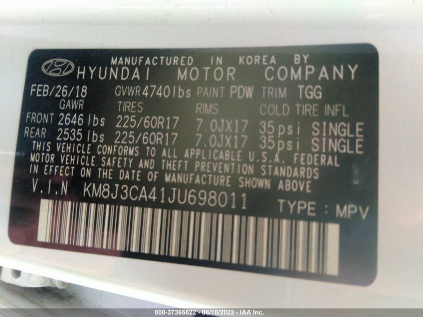 2018 HYUNDAI TUCSON SEL - KM8J3CA41JU698011