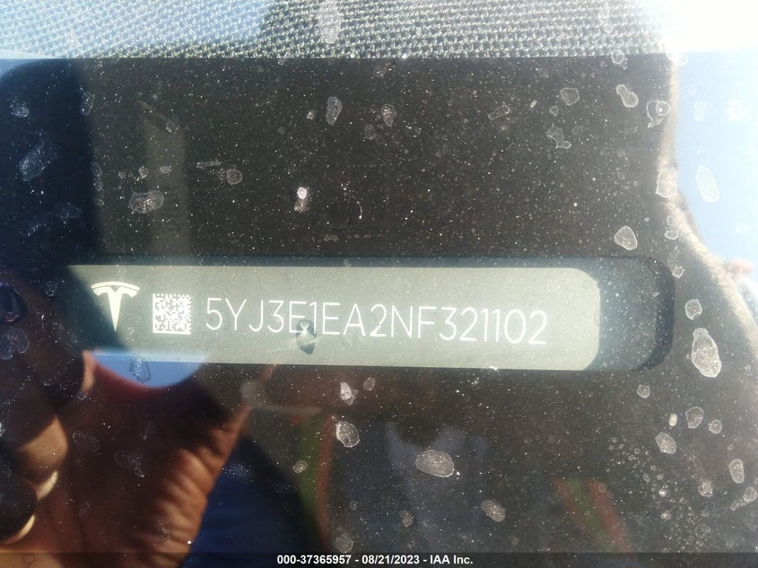 VIN 5YJ3E1EA2NF321102 2022 TESLA MODEL 3