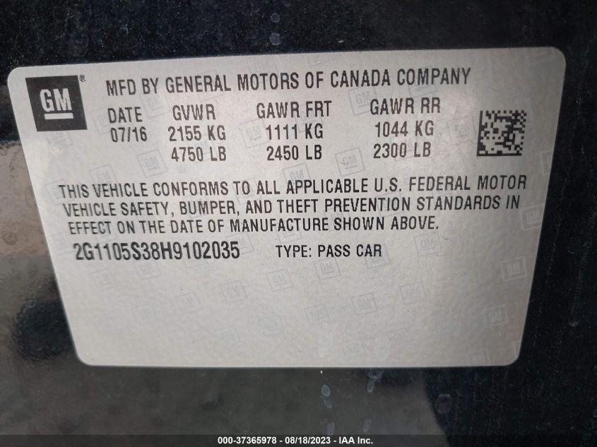 2017 CHEVROLET IMPALA LT - 2G1105S38H9102035