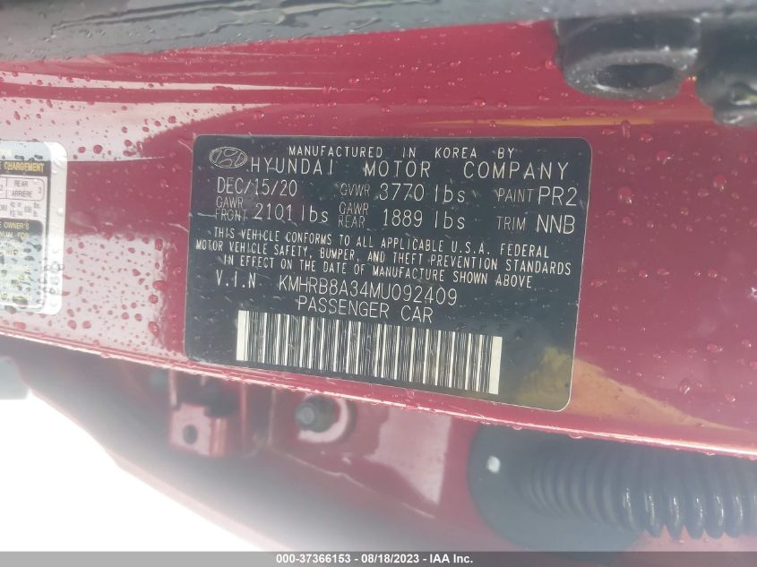 2021 HYUNDAI VENUE SE - KMHRB8A34MU092409