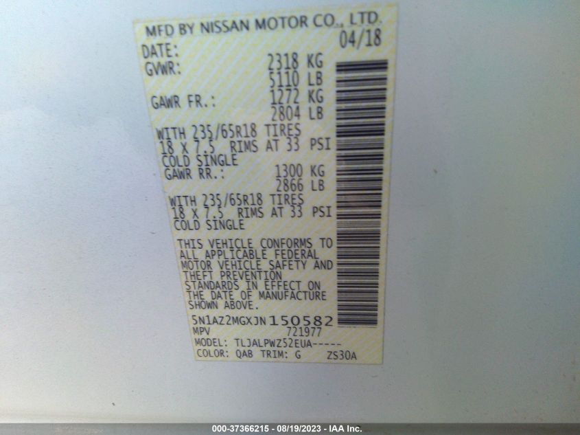 2018 NISSAN MURANO S - 5N1AZ2MGXJN150582