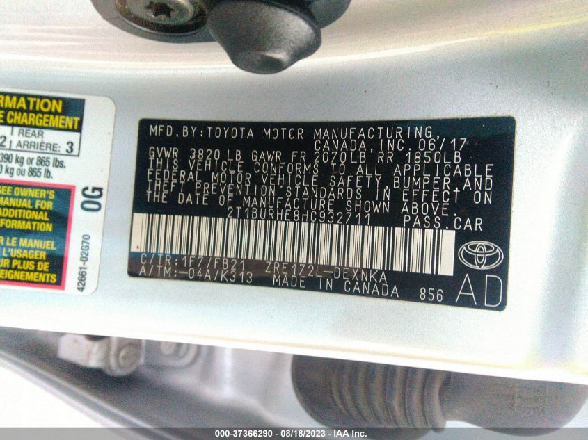 2017 TOYOTA COROLLA L - 2T1BURHE8HC932711