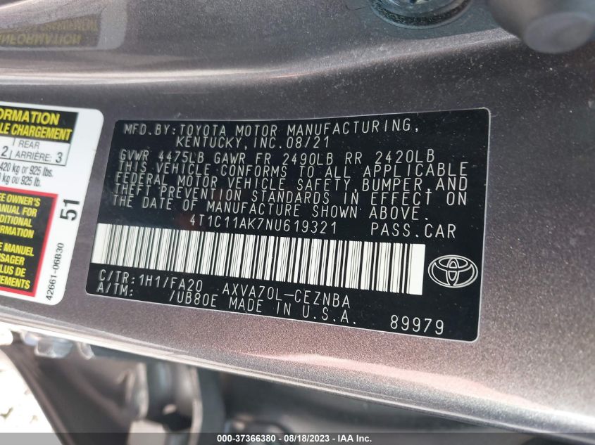 2022 TOYOTA CAMRY LE - 4T1C11AK7NU619321