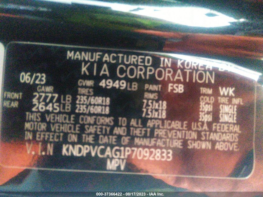 KNDPVCAG1P7092833 Kia Sportage EX 9