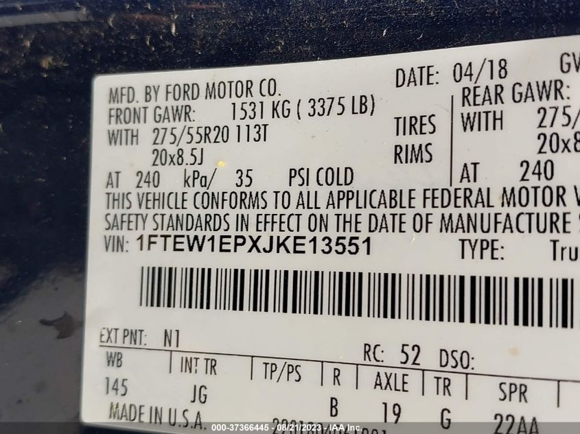 2018 FORD F-150 XLT - 1FTEW1EPXJKE13551