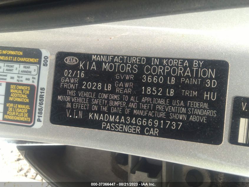 2016 KIA RIO LX - KNADM4A34G6691737