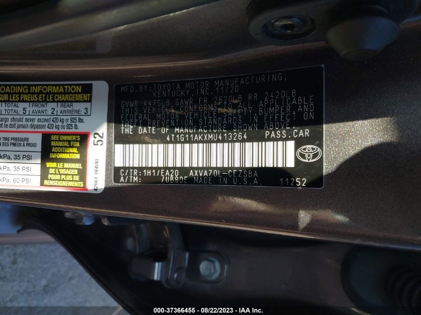 2021 TOYOTA CAMRY SE - 4T1G11AKXMU413264