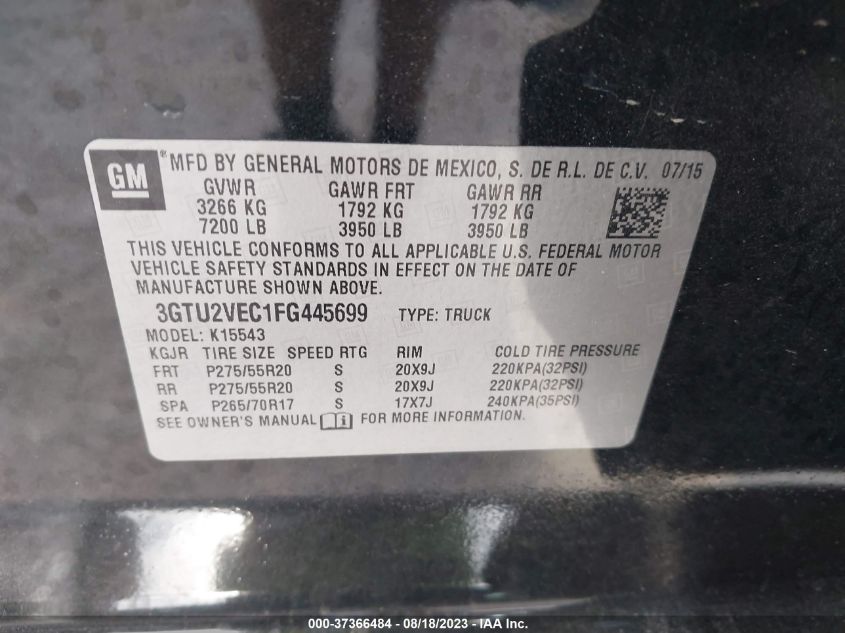 2015 GMC SIERRA 1500 SLT - 3GTU2VEC1FG445699