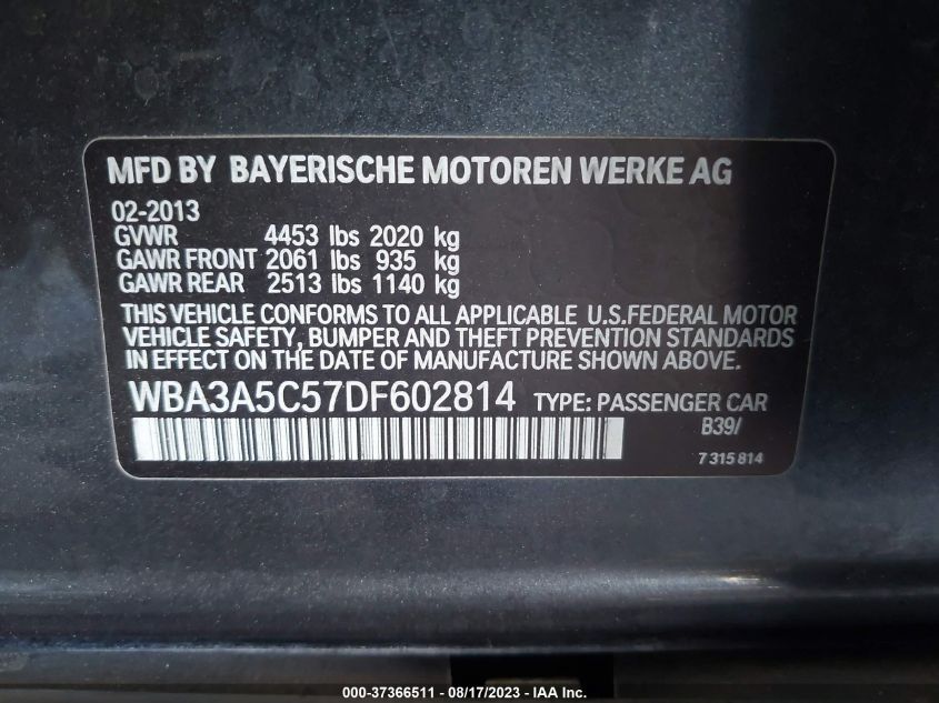 2013 BMW 3 SERIES 328I - WBA3A5C57DF602814
