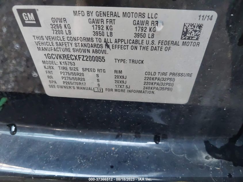 2015 CHEVROLET SILVERADO 1500 LT - 1GCVKRECXFZ200055