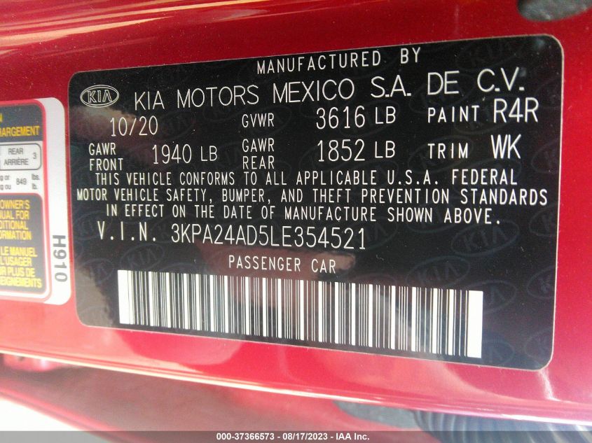 2020 KIA RIO S - 3KPA24AD5LE354521