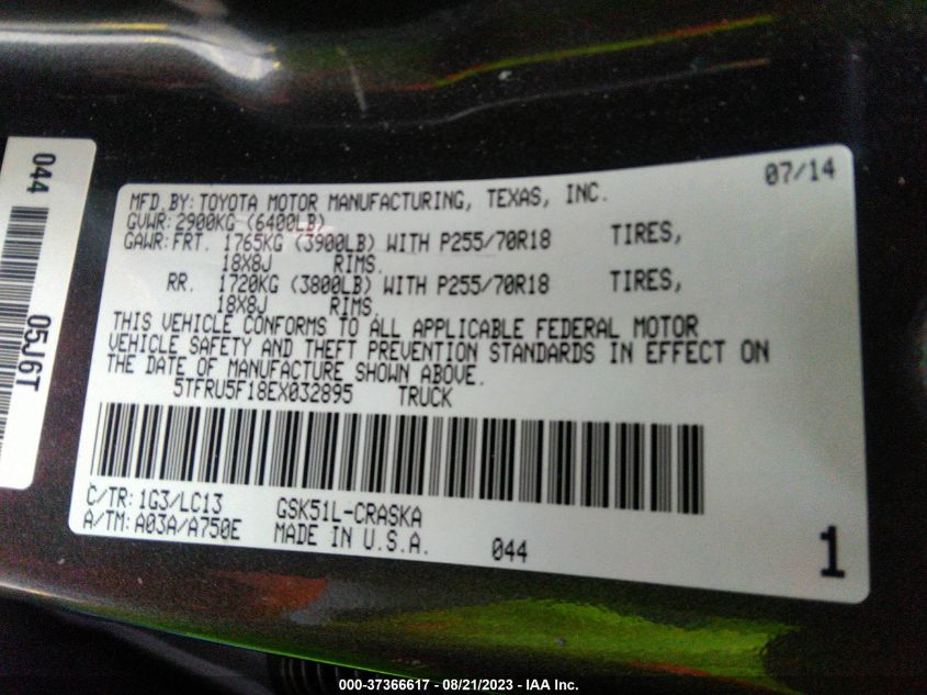 2014 TOYOTA TUNDRA 2WD TRUCK SR 5TFRU5F18EX032895