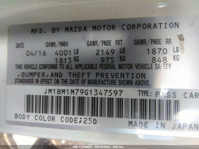 2016 MAZDA MAZDA3 I TOURING - JM1BM1M79G1347597