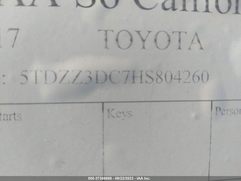 2017 TOYOTA SIENNA L - 5TDZZ3DC7HS804260