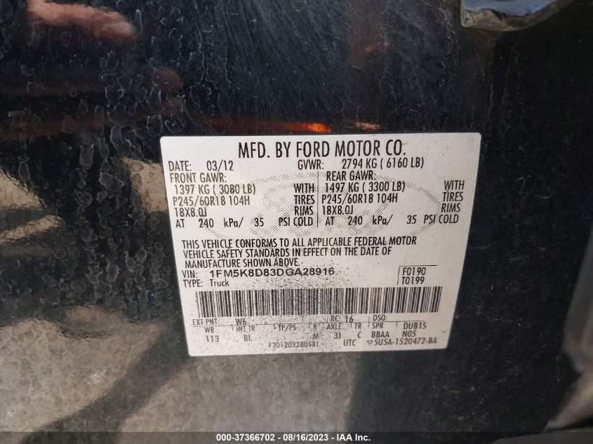 2013 FORD EXPLORER XLT - 1FM5K8D83DGA28916