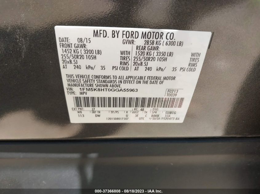 2016 FORD EXPLORER PLATINUM - 1FM5K8HT0GGA55963