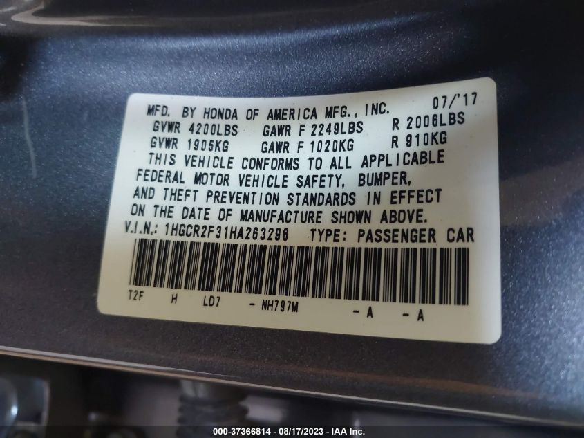 2017 HONDA ACCORD SEDAN LX - 1HGCR2F31HA263296